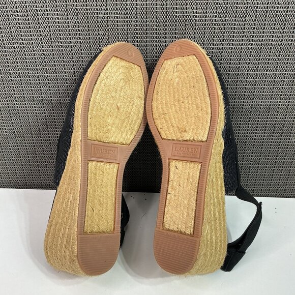 Lauren Ralph Lauren Black Woven Helma Espadrille Wedge Heels Women's Size 8 - Picture 7 of 9